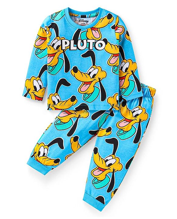 Babyhug Disney Single Jersey Knit Full Sleeves Night Suit with Pluto Graphics - Light Blue