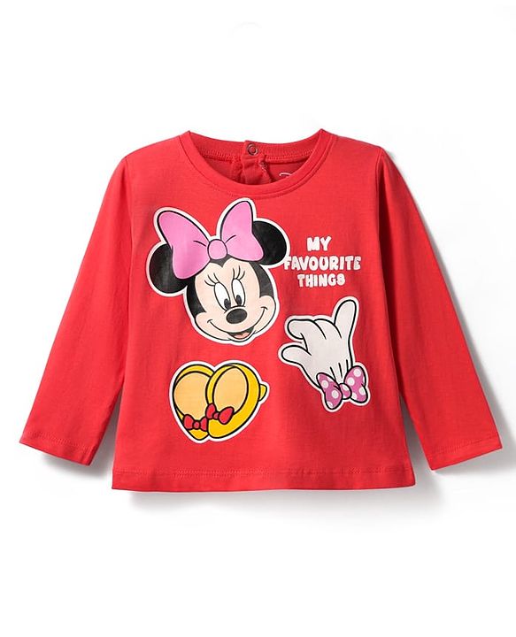 Babyhug Disney Single Jersey Knit Full Sleeves Night Suit with Minnie Mouse Graphics - Red