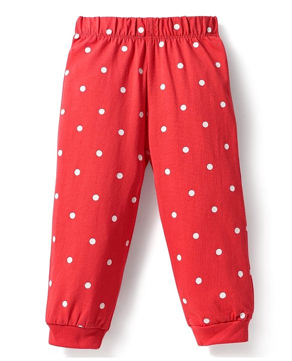 Babyhug Disney Single Jersey Knit Full Sleeves Night Suit with Minnie Mouse Graphics - Red