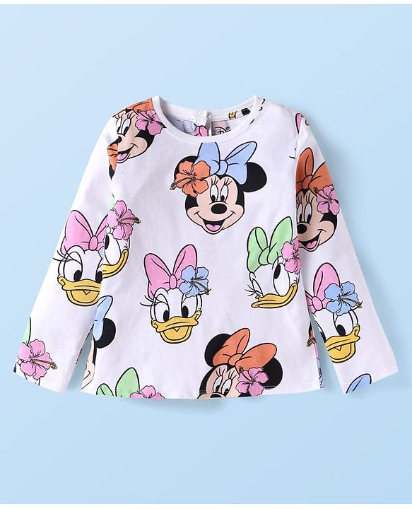 Babyhug Disney Single Jersey Knit Full Sleeves Night Suit with Mickey Minnie & Friends Graphics - White