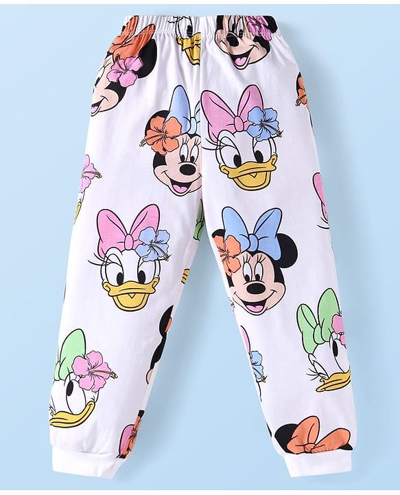 Babyhug Disney Single Jersey Knit Full Sleeves Night Suit with Mickey Minnie & Friends Graphics - White