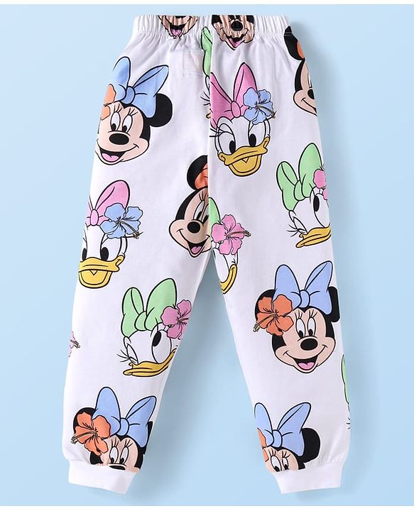 Babyhug Disney Single Jersey Knit Full Sleeves Night Suit with Mickey Minnie & Friends Graphics - White