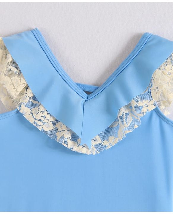 Babyhug Sleeveless V Cut Swimsuit with Frill Detailing - Light Blue
