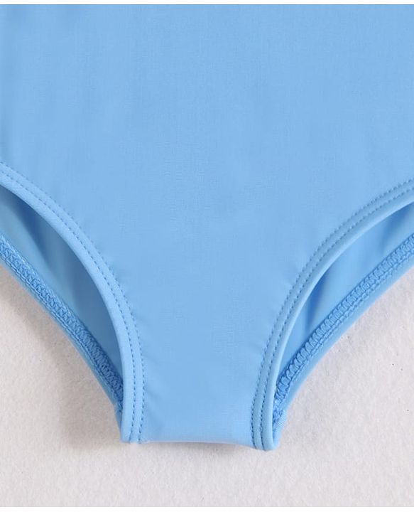 Babyhug Sleeveless V Cut Swimsuit with Frill Detailing - Light Blue