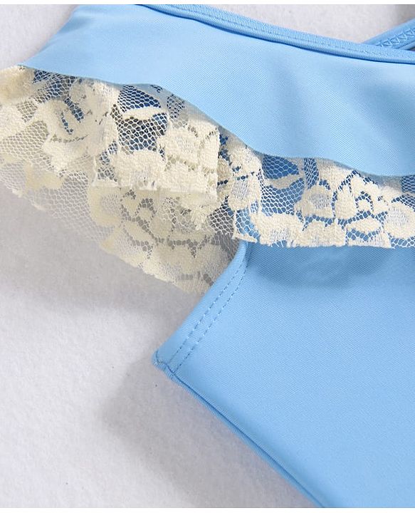 Babyhug Sleeveless V Cut Swimsuit with Frill Detailing - Light Blue