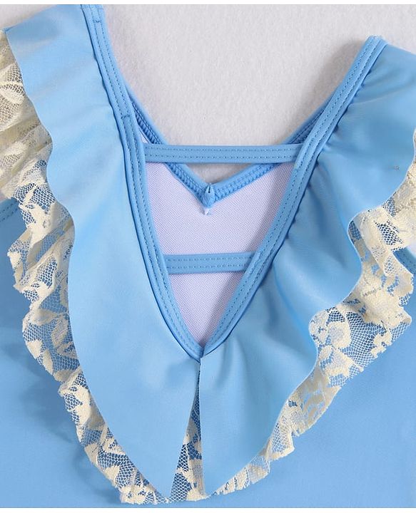 Babyhug Sleeveless V Cut Swimsuit with Frill Detailing - Light Blue