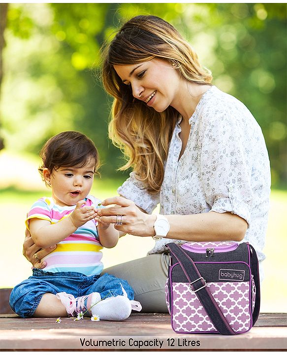 Babyhug Vogue Mini & Compact Denim Diaper Bag Quatrefoil Design - Purple