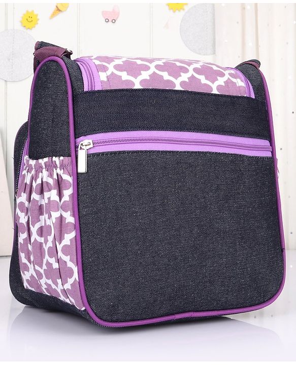 Babyhug Vogue Mini & Compact Denim Diaper Bag Quatrefoil Design - Purple