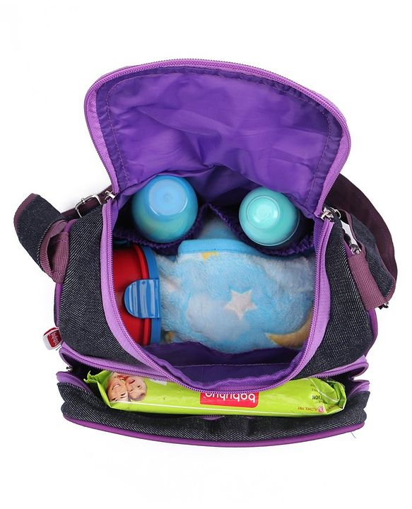 Babyhug Vogue Mini & Compact Denim Diaper Bag Quatrefoil Design - Purple