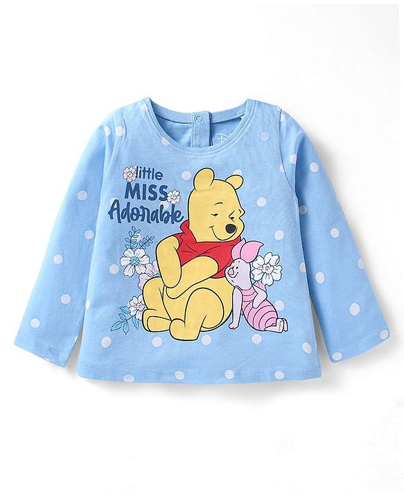 Babyhug Disney Single Jersey Knit Full Sleeves Night Suit with Winnie the Pooh Graphics - Light Blue