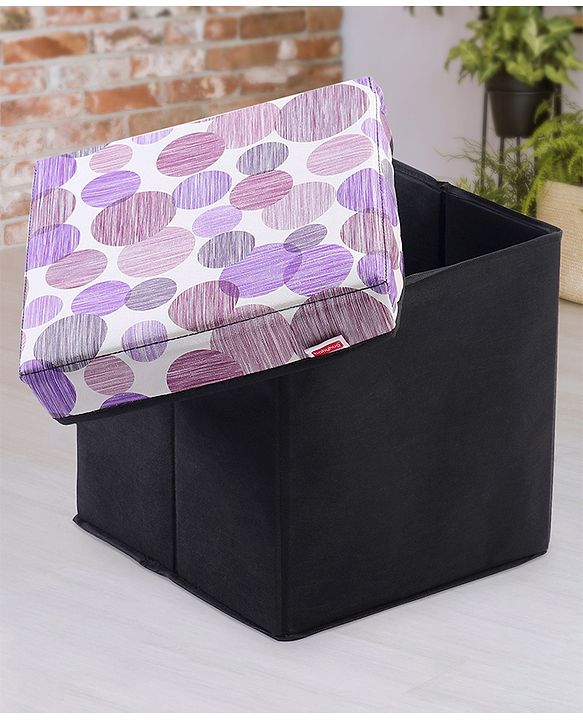 Babyhug Sto-Sit Foldable Storage Box Cum Stool - Black & Blue Heart
