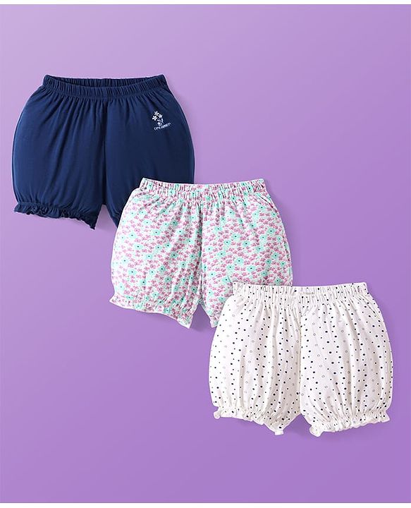 Pine Kids Cotton Lycra Knit Bloomers with Floral & Polka Dots Print Pack of 3 (Color May Vary)