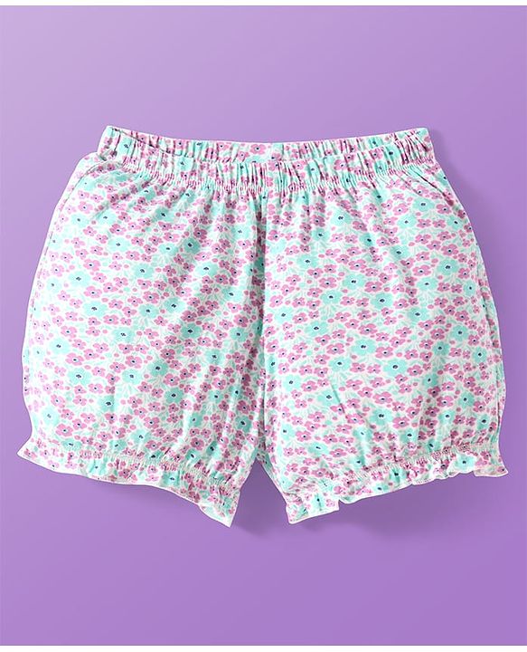 Pine Kids Cotton Lycra Knit Bloomers with Floral & Polka Dots Print Pack of 3 (Color May Vary)