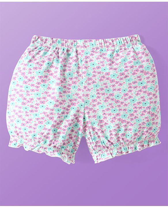 Pine Kids Cotton Lycra Knit Bloomers with Floral & Polka Dots Print Pack of 3 (Color May Vary)