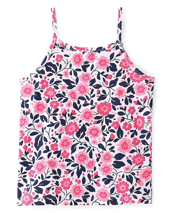 Pine Kids Knit Singlet Slips With Floral Print Pack of 3 - Navy Blue Pink & White