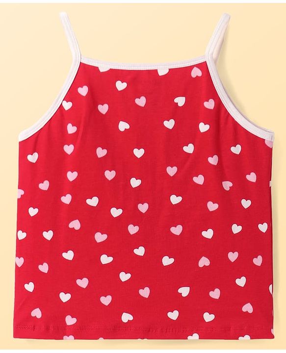 Pine Kids Cotton Knit Singlet Sleeves Slips with Hearts Print Pack of 3 (Color May Vary)