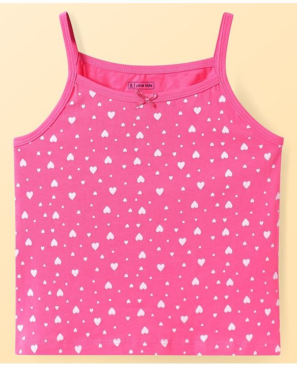 Pine Kids Cotton Knit Singlet Sleeves Slips with Hearts Print Pack of 3 (Color May Vary)
