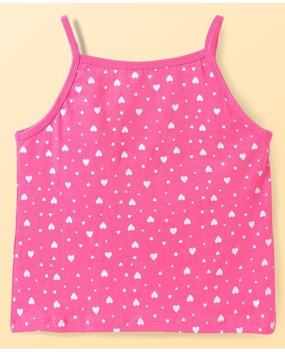 Pine Kids Cotton Knit Singlet Sleeves Slips with Hearts Print Pack of 3 (Color May Vary)