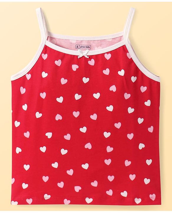 Pine Kids Cotton Knit Singlet Sleeves Slips with Hearts Print Pack of 3 (Color May Vary)
