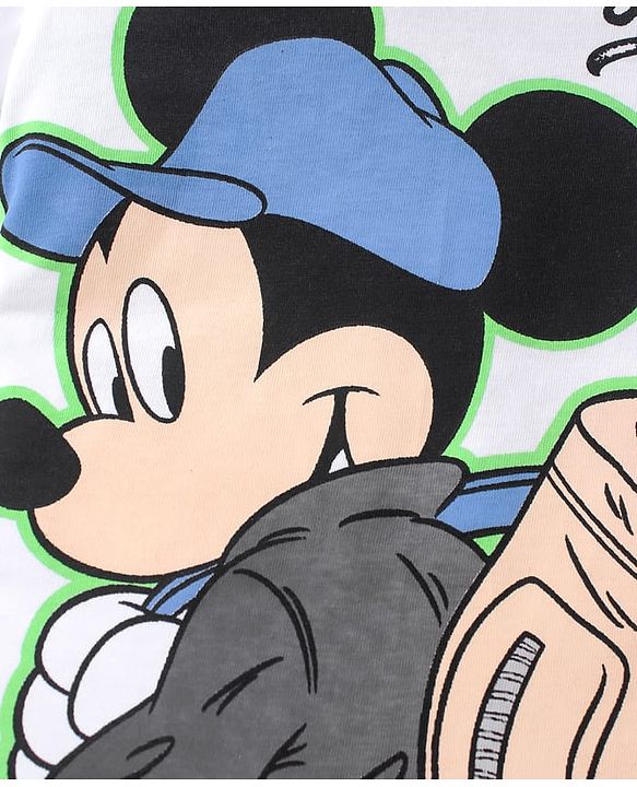 Babyhug Disney Single Jersey Knit Half Sleeves T-Shirt & Shorts Set With Mickey Mouse & Camouflage Graphics - White & Blue