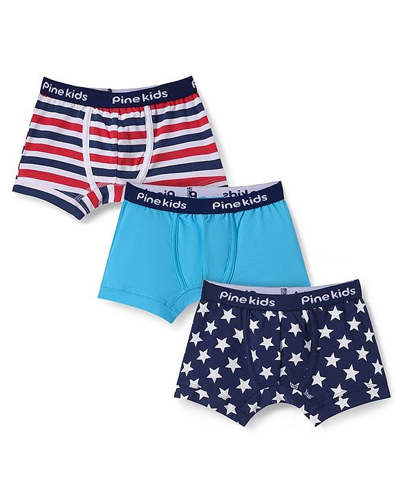 Pine Kids Cotton Knit Trunks With Stripes & Star Print Pack Of 3 - Color May Vary
