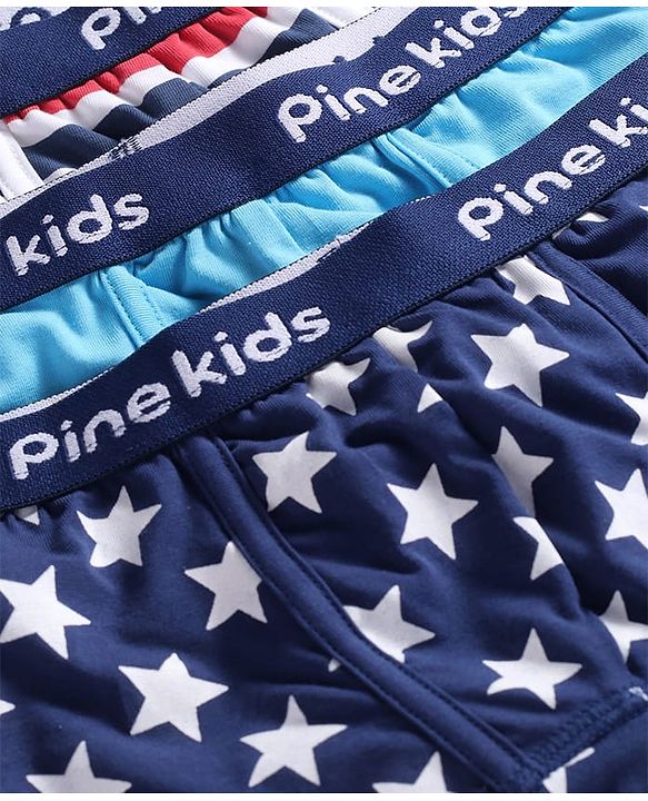 Pine Kids Cotton Knit Trunks With Stripes & Star Print Pack Of 3 - Color May Vary