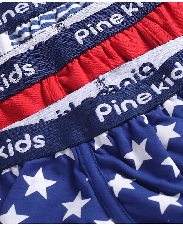 Pine Kids Cotton Knit Trunks With Stripes & Star Print Pack Of 3 - Color May Vary