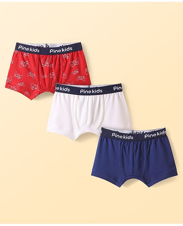 Pine Kids Cotton Knit Trunks with Gaming Console Print Pack of 3 (Color May Vary)