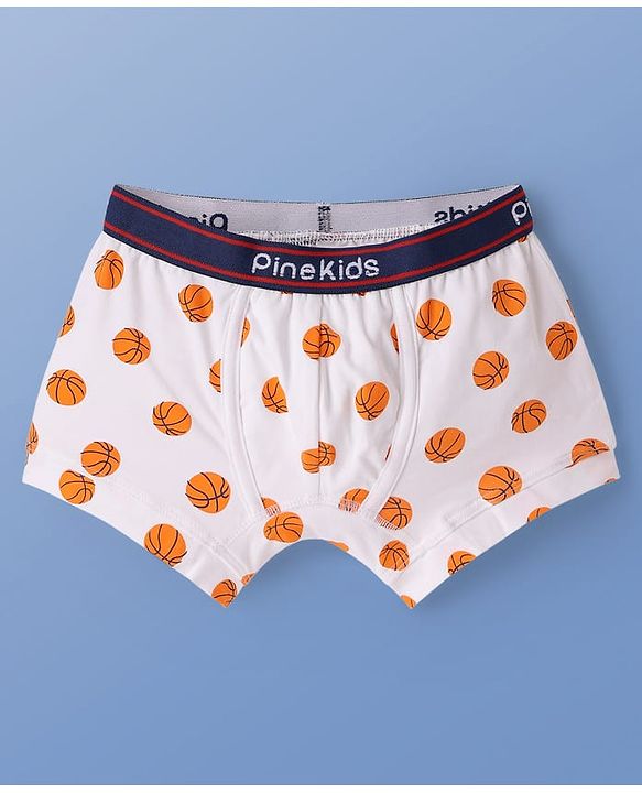 Pine Kids Cotton Elastane Knit Trunks With Basketball Print Pack Of 3 (Colour May Be Vary)