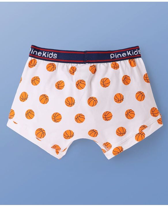 Pine Kids Cotton Elastane Knit Trunks With Basketball Print Pack Of 3 (Colour May Be Vary)