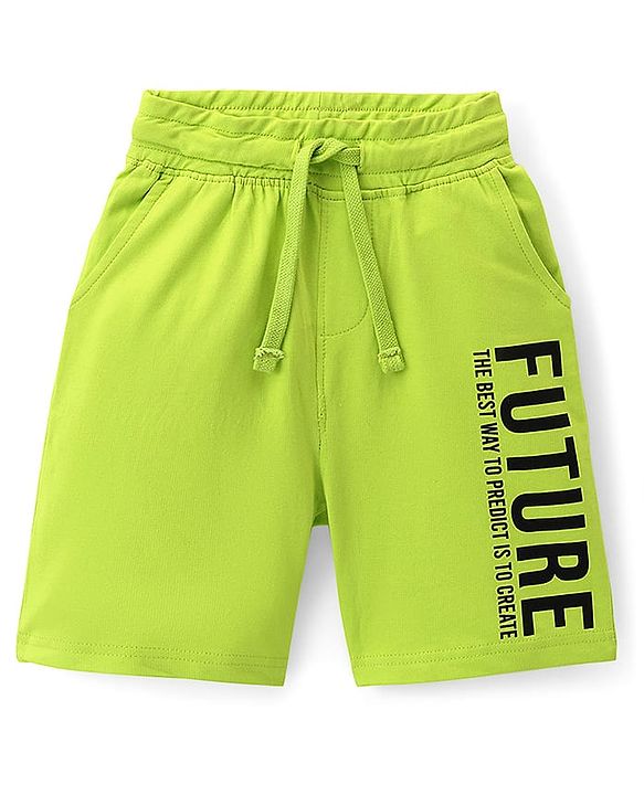 Pine Kids Looper Knit Above Knee Length Text Printed Shorts - Neon Green