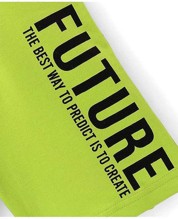 Pine Kids Looper Knit Above Knee Length Text Printed Shorts - Neon Green