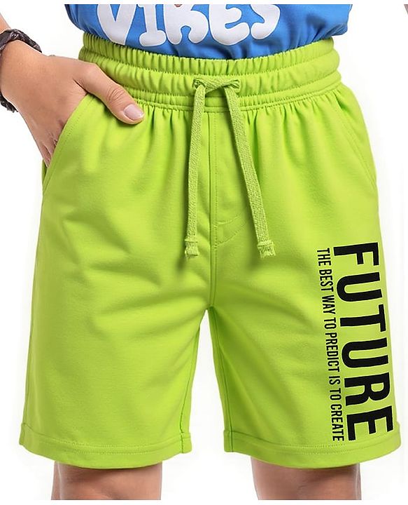 Pine Kids Looper Knit Above Knee Length Text Printed Shorts - Neon Green
