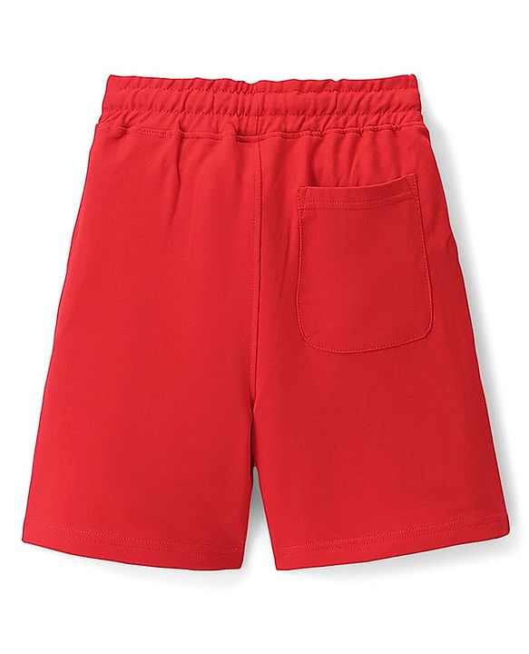 Pine Kids Looper Knit Above Knee Length Shorts With Text Print - Red