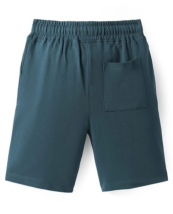Pine Kids Looper Knit Above Knee Length Shorts With Text Print - Teal Blue