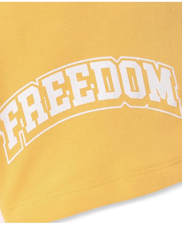 Pine Kids Looper Knit Above Knee Length Shorts With Freedom Text Print - Yellow