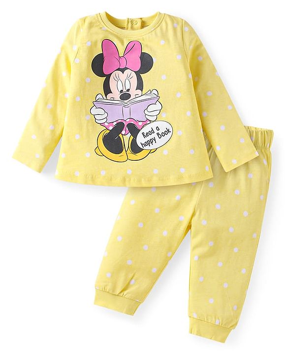 Babyhug Disney Single Jersey Knit Full Sleeves Night Suit with Minnie Mouse Graphics - Yellow