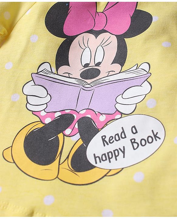 Babyhug Disney Single Jersey Knit Full Sleeves Night Suit with Minnie Mouse Graphics - Yellow