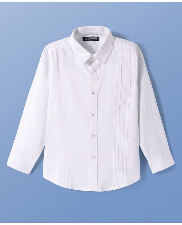 Pine Kids Cotton Woven Full Sleeves Party Shirt Solid Colour With Bow - White
