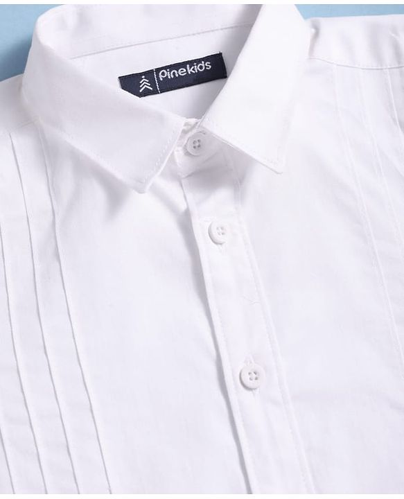 Pine Kids Cotton Woven Full Sleeves Party Shirt Solid Colour With Bow - White