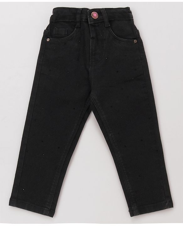 Babyhug Full Length Washed Denim Jeans With Stretch - Black