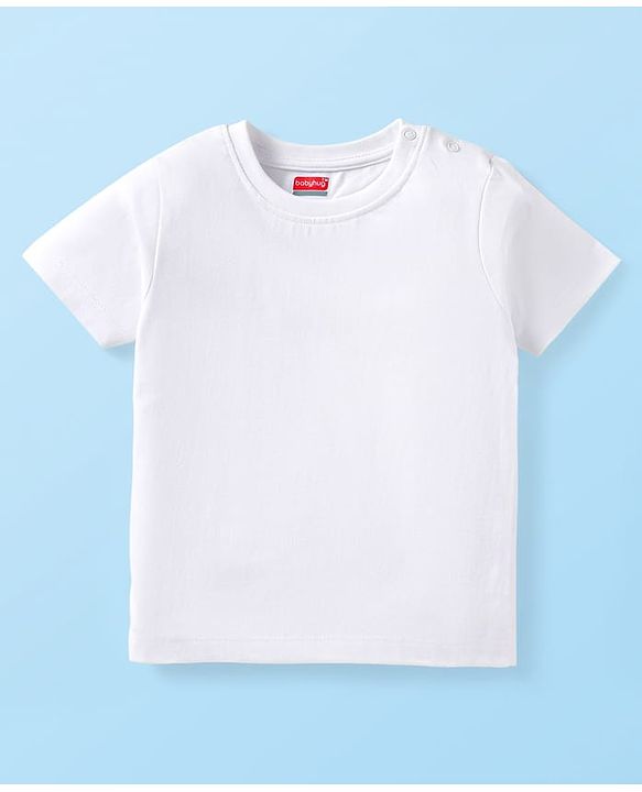 Babyhug Cotton Knit Half Sleeves Solid Color T-Shirt - White