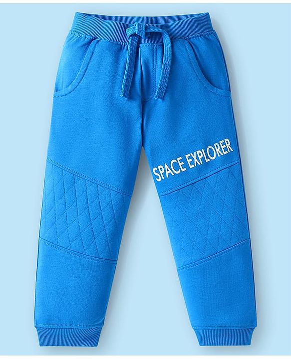 Babyhug Terry Knit Full Sleeves T-Shirt & Lounge Pant Set With Space Theme Print - White & Blue
