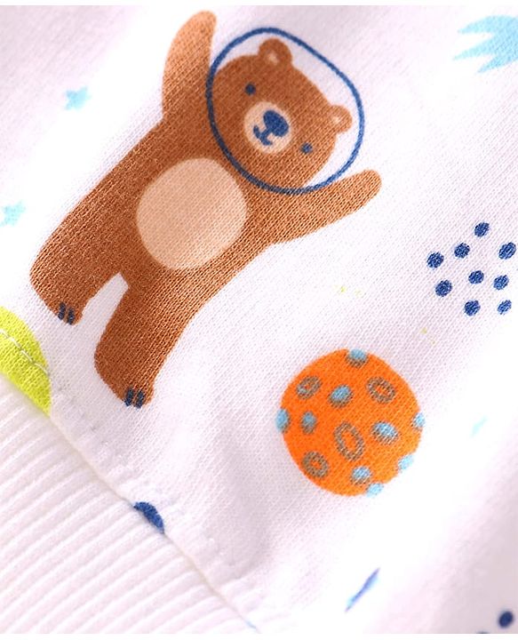 Babyhug Terry Knit Full Sleeves T-Shirt & Lounge Pant Set With Space Theme Print - White & Blue