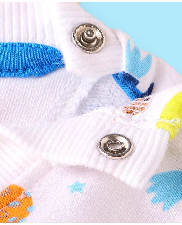 Babyhug Terry Knit Full Sleeves T-Shirt & Lounge Pant Set With Space Theme Print - White & Blue