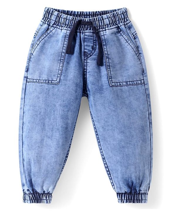 Babyhug Full Length Washed Denim Jeans - Light Blue
