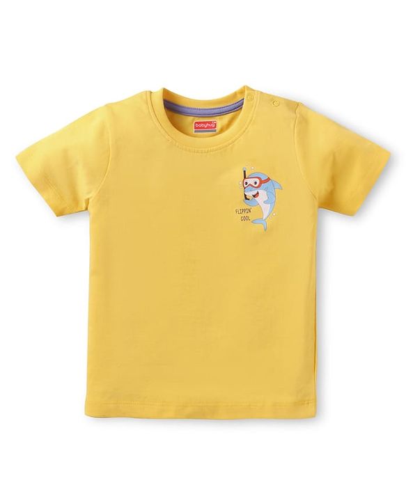 Babyhug Cotton Knit Half Sleeves T-Shirts With Animal Print Pack Of 3 - Yellow & Purple