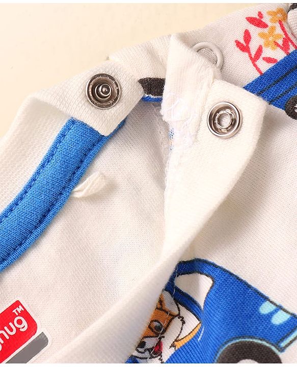 Babyhug Terry Knit Full Sleeves T-Shirt & Joggers Set with Vehicle Print - Blue