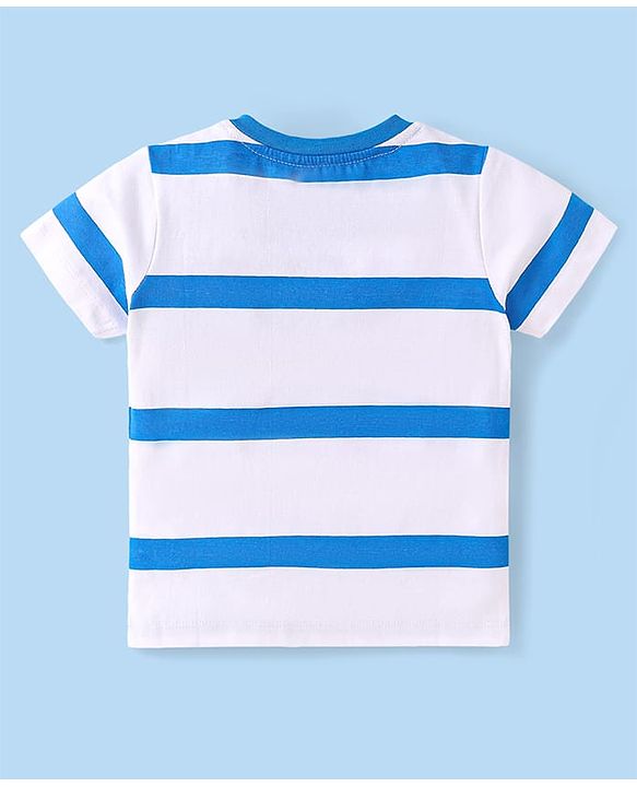 Babyhug 100% Cotton Knit Half Sleeves T-Shirts With Stripes Pack Of 3 - White & Blue