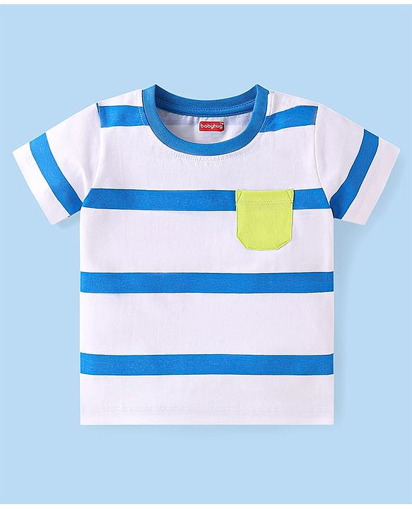 Babyhug 100% Cotton Knit Half Sleeves T-Shirts With Stripes Pack Of 3 - White & Blue